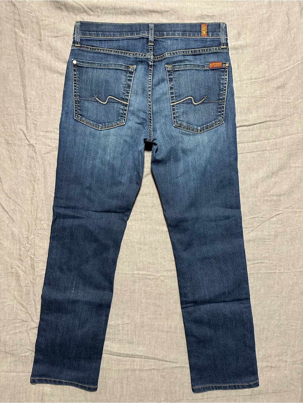 7 For All Mankind Dark Blue Slimmy Slim Stretch Jeans w/ Back Pocket Stitching